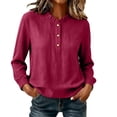 thumbnail image 2 of YuXingFu Petite Tops for Women Crew Neck Pleated Ruffle Detail Long Sleeve for Everyday Loose Fit Tees Tops Hot Pink M, 2 of 6
