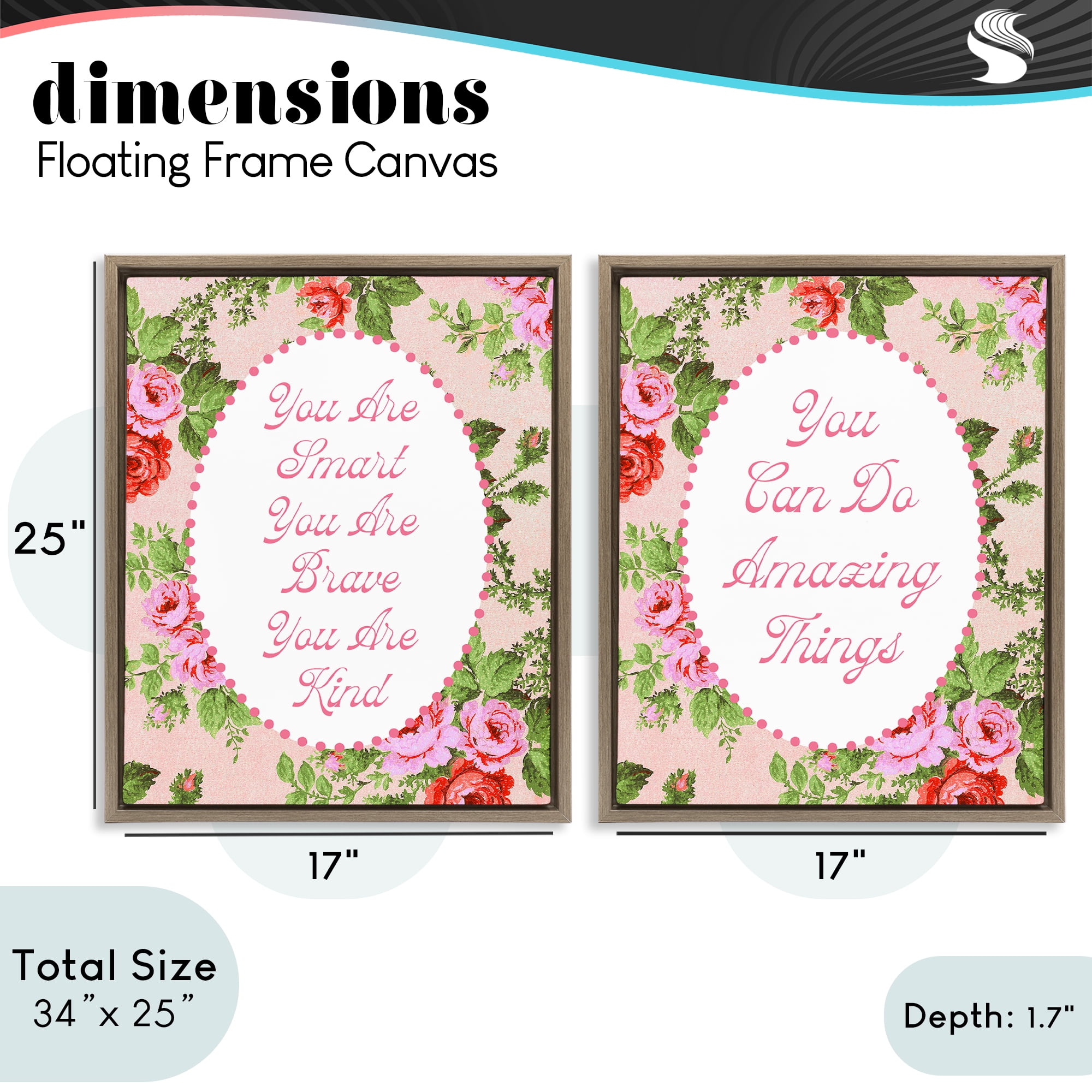 Stupell Industries Inspirations with Vintage Florals 2 Piece Brown Framed Floater Canvas Set, design by Lil' Rue
