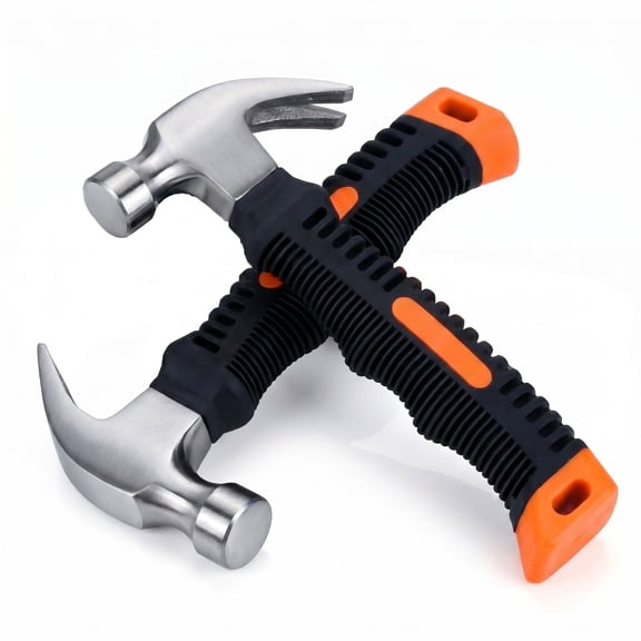 BlinkLLX 2 Pcs 8.8 oz Small Hammer All Purpose Claw Hammer Mini Nail Stubby Hammer with Soft Rubber Handle Camping Tools for Women Kids Home DIY Building Repair Woodwork Household (Orange)