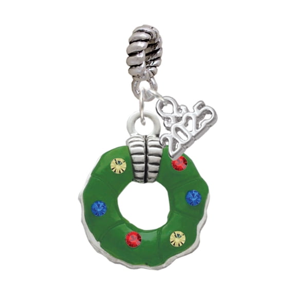 Delight Jewelry Silver-tone Green Resin Wreath with Crystals - Silver-tone Rope Charm Bead Dangle with Mini 2025