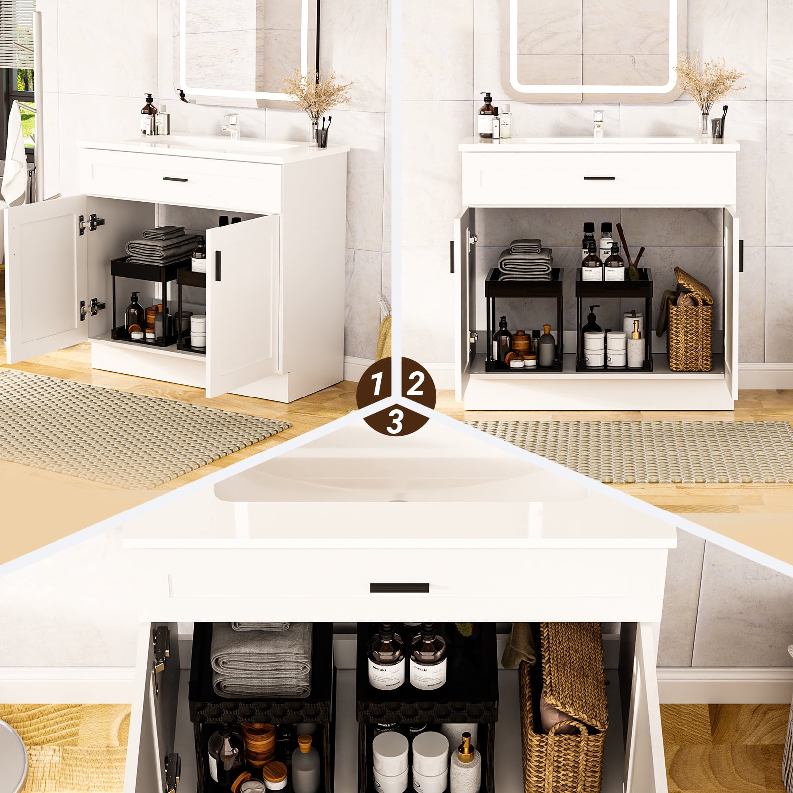 KZElegy 36" Bathroom Vanity with Top Freestanding Bathroom Vanity Set with Ceramic Sink,Farmhouse Bathroom Vanity Cabinet,White