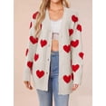 thumbnail image 4 of Women'S Casual Cute Heart Embroidered Open Front Aesthetic Artistic V Neck Button Down Slouchy Sweater Coat  M, 4 of 5