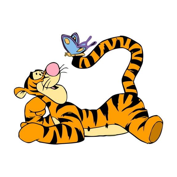 Cute Cartoon Tiger and Butterfly Cartoon Adorable Cartoon Girls Boys Kids Room Children Design Animated Colorful Nice Pretty Elevate Home Vinyl Visual Decoration Creative Aesthetic Art 20x18 inch