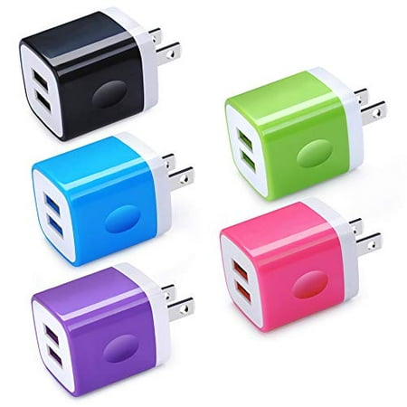 Charger Block, Charging Plug, 5Pack 2.1A Quick Dual Port Wall Charger Box Cubes Compatible for iPhone 8/X/7 Plus/6s Plus, Samsung Galaxy S10 S10e S9 S8 Plus/S7 S6 Note 9/8, LG G8 G7 G6 V50, Moto G7 G6