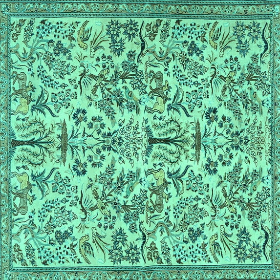 Ahgly Company Indoor Square Persian Turquoise Blue Traditional Area Rugs, 8' Square