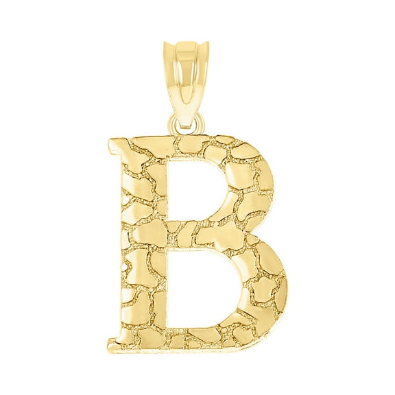 10k Yellow Gold Unisex Nugget Letter Name Personalized Monogram Initial B Charm Pendant Necklace 20.8x11.30mm Wide Penda