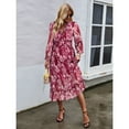 thumbnail image 3 of OUSIMEN Women's Casual Long Sleeve V Neck Loose Floral Dress Long Dresses Swing Dress for Women, 3 of 5