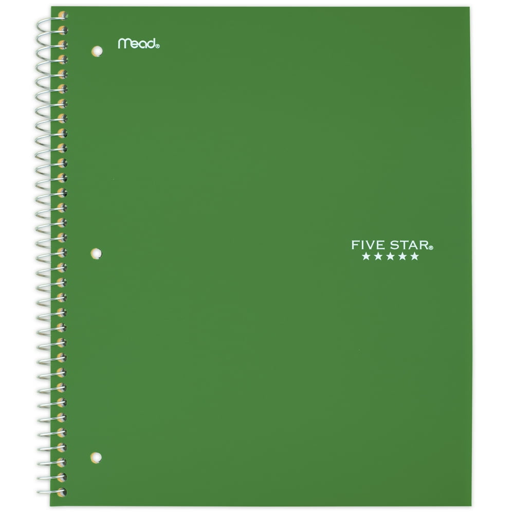 Five Star Spiral Notebook, 1 Subject, Wide Ruled, 10 1/2" x 8", Forest