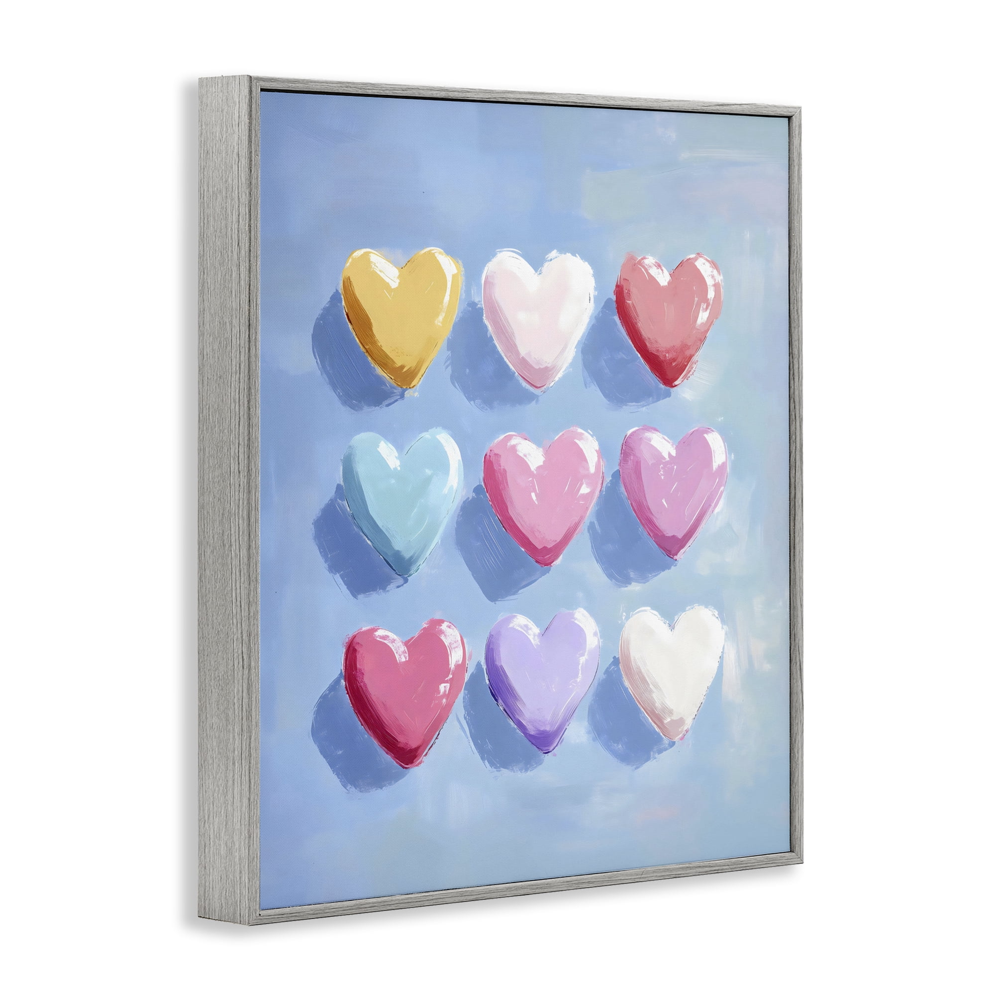 Stupell Industries Pastel Heart Grid Gray Framed Giclee Art, design by The Prints Vibe