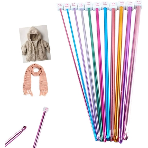 Long Crochet Hooks Set 11 Packs 10.6" Colorful Aluminum Knitting Needles(2mm to 8mm) by