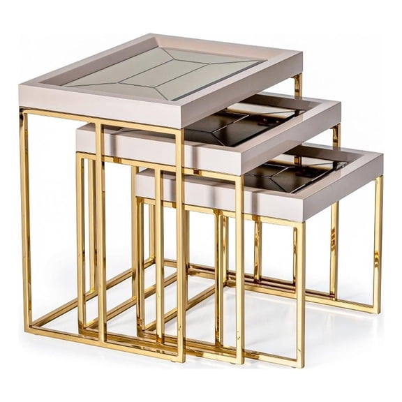 Michael Amini Carmela Nesting Tables - Set of 3 - Shimmering Ivory