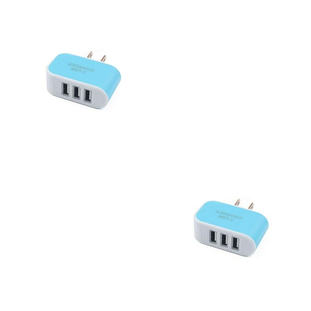 Adaptador de pared USB Cateissary 3 puertos europeo/estadounidense Azul 2piezas