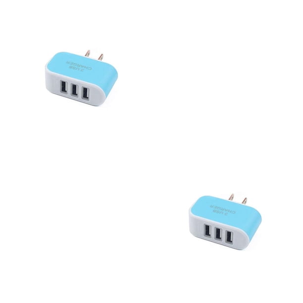 Inteprter Nuevo 3 puertos Triple puerto USB Wall Home Travel Adaptador de de CA Enchufe de la UE de teléfono móvil Azul 2piezas