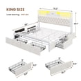 thumbnail image 2 of Afuhokles King Size Bed Frame with 6 Drawers and Lighted Headboard, Velvet Upholstered Platform Bed with Charging Station, Beige, 2 of 8