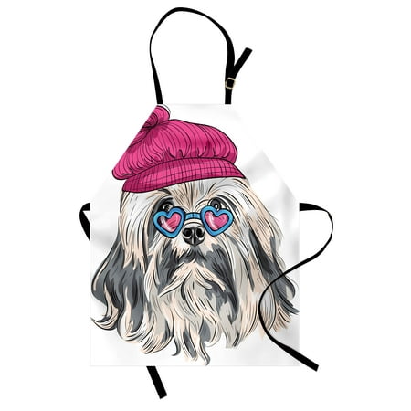 Detroit Lions Apron Indie Apron Lion Bichon Lowchen Breed Cute Dog with Heart Shaped Glasses and French Hat Print, Unisex Kitchen Bib Apron with Adjustable Neck for Cooking Baking Gardening, Grey Pink Blue, by Ambesonne ()