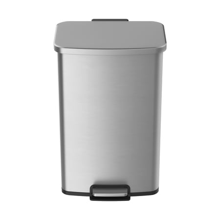 BETTER HOMES & GARDENS KITCHEN TRASH CAN, 13.2 GALLON STAINLESS STEEL STEP GARBAGE BIN WITH SOFT CLOSE LID, SILVER