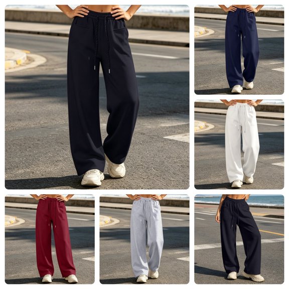 Nmnitkp Women Casual Pants Drawstring Wide Leg Sweatpants, Elastic High Waist Loose Straight Leg Casual Pants with Pockets,Soft Loungewear Trousers for Streetwear,Workout & Daily Outfits Black,S