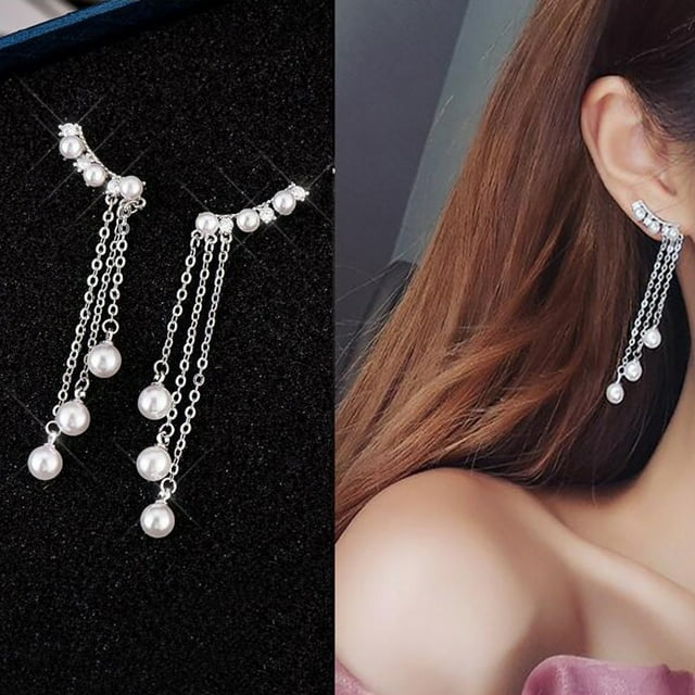 Pendientes para mujer, regalos para mujer, pendientes largos de perlas con borlas de estilo coreano, pendientes largos de perlas, joyería para mujer