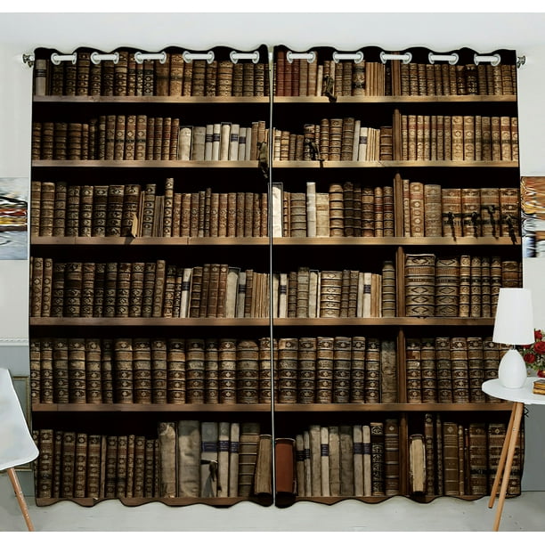 PHFZK Educational Window Curtain, Old Library Books Bookshelf Window