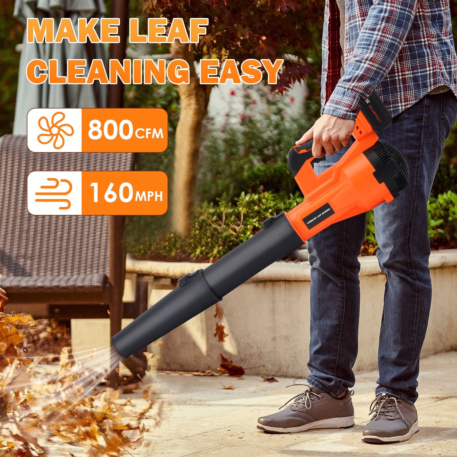 Cordless Brushless Leaf Blower, 20V 800CFM 160MPH & 6 Speed Levels with 2 X 4.0Ah Batteries &  Fast Charger for Patio Cleaning, Lawn Care, Blowing Leaves and Dust