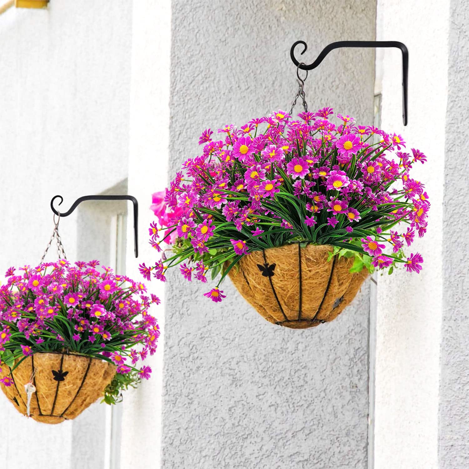 Viworld 10 Bundles Outdoor Artificial Daisy Fake Flowers UV Resistant Plants, Faux Plastic Greenery for Indoor Hanging Plants Garden Porch Window Box Home Wedding Farmhouse Decor (Fushia)