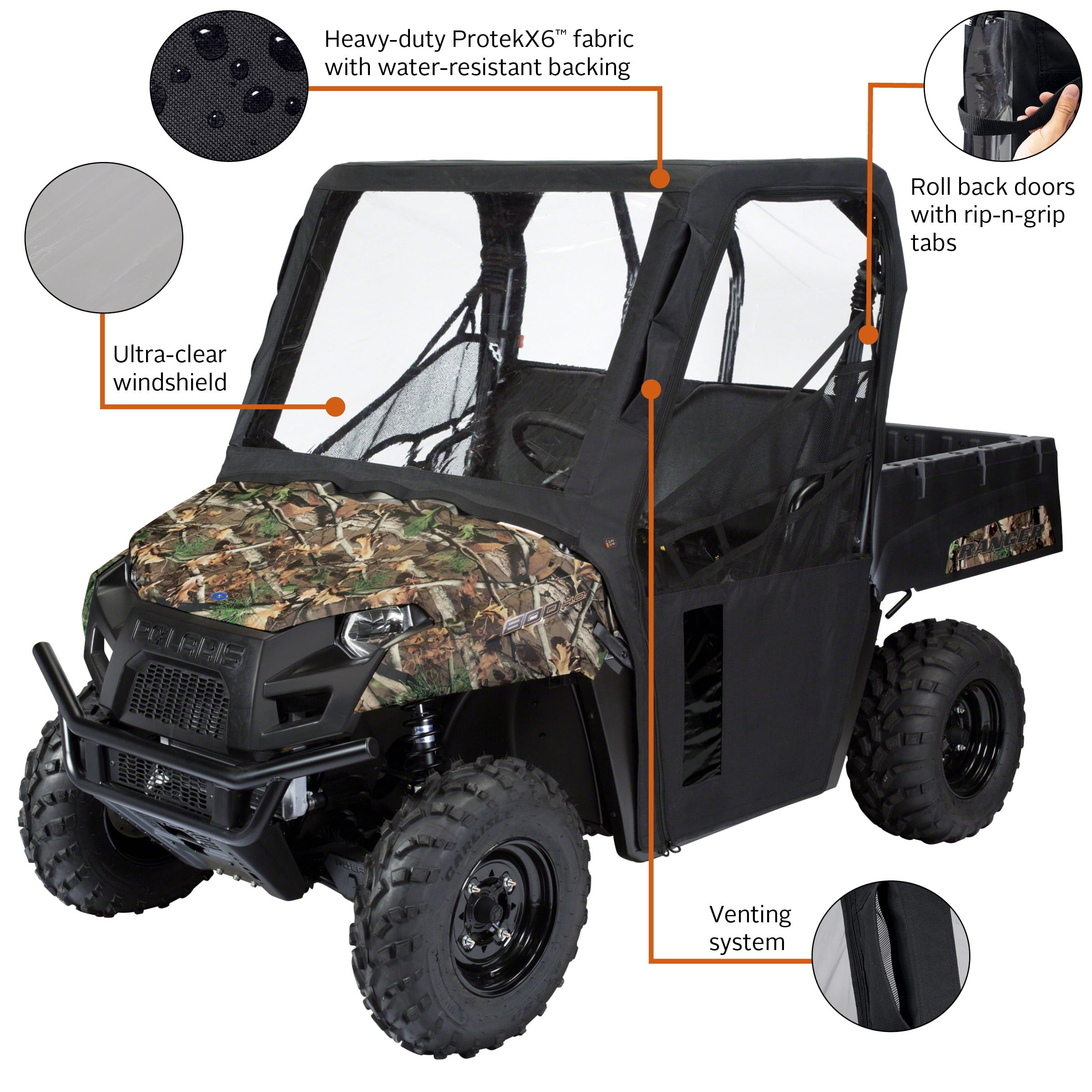 Classic Accessories QuadGear UTV Cab Enclosure, Fits Polaris® Ranger Mid-Size 400, Black