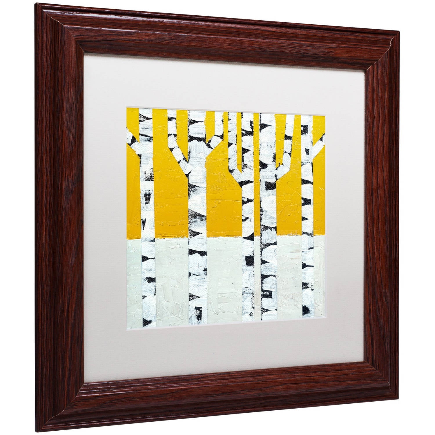 Trademark Fine Art "Seasonal Birches - Winter" Canvas Art by Michelle Calkins, White Matte, Wood Frame