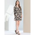 thumbnail image 3 of INSPIRE CHIC Robe à Boutons pour Femmes Col en V Manches 3/4 Poches Latérales Florales, 3 of 5
