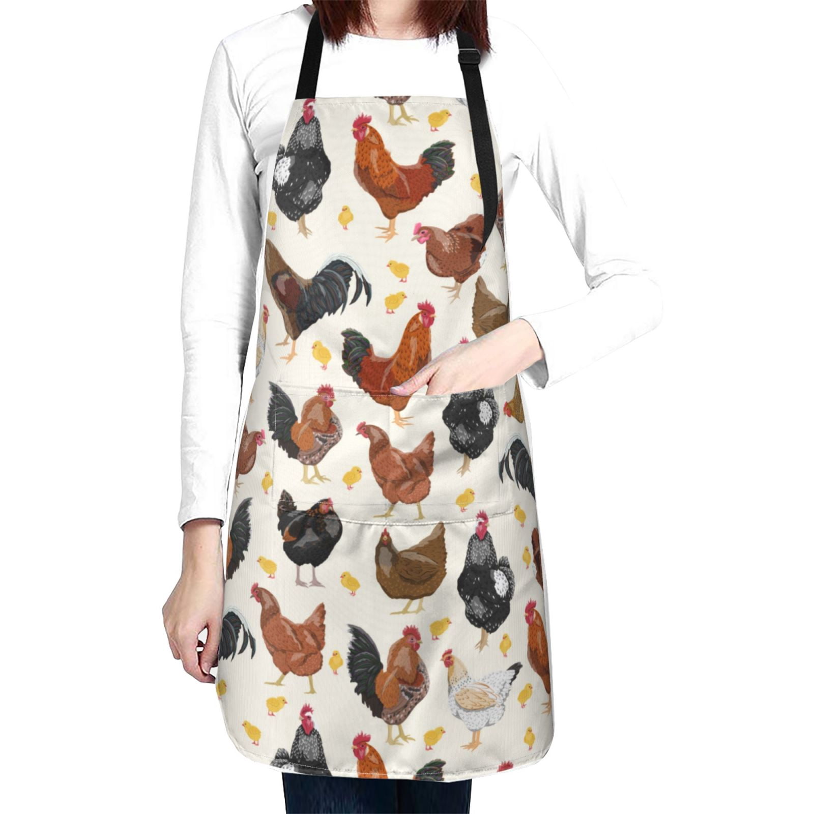 Kdxio Roosters and Chickens Apron with Pockets Adjustable Kitchen Aprons for Men Women Waterproof Aprons for Cooking,Drawing,Crafting, Baking Household Cleaning