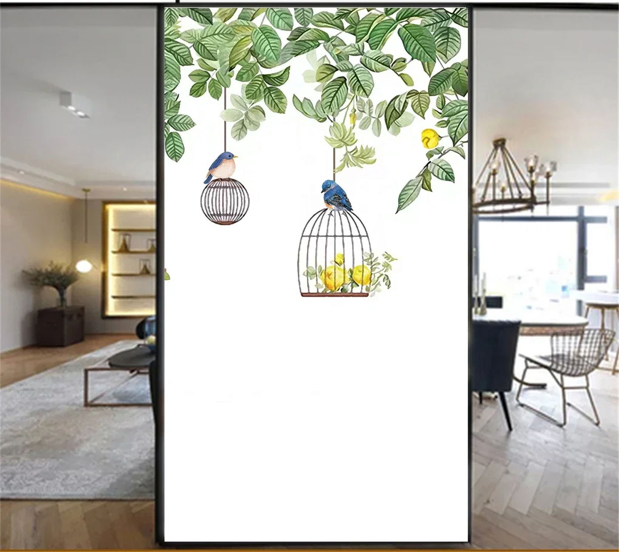 Static Cling Privacy Windows Film Decorative Flowers and BirdsStained Glass Window Stickers Frosted Window Cling