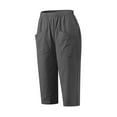 thumbnail image 4 of CheerKidz Women's High Waisted Cropped Pants Cotton Linen Solid Color Elastic Waist Pocket Pants Casual Straight Leg Spring Summer Casual Trousers(Gray,XL), 4 of 6