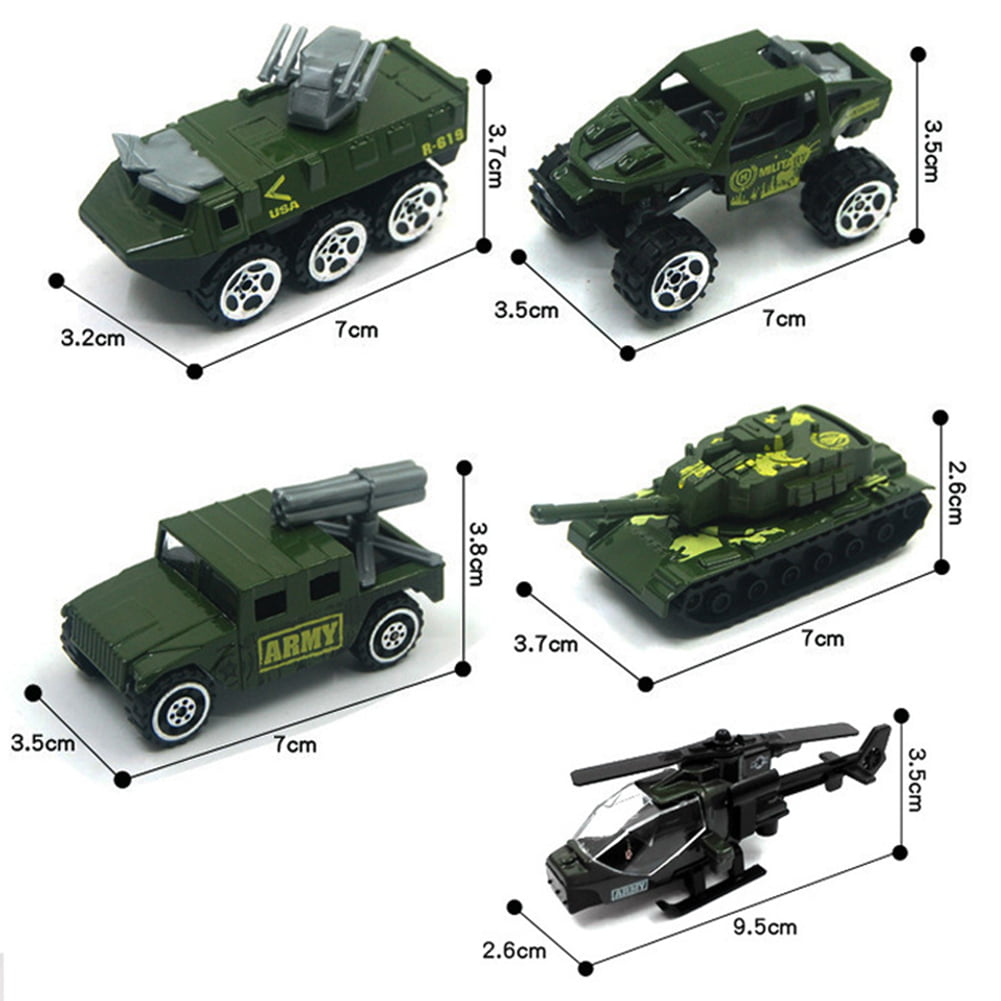 5pcs Die Cast Metal Military Vehicle Moving Parts Car Tank Helicopter Kids Toy 