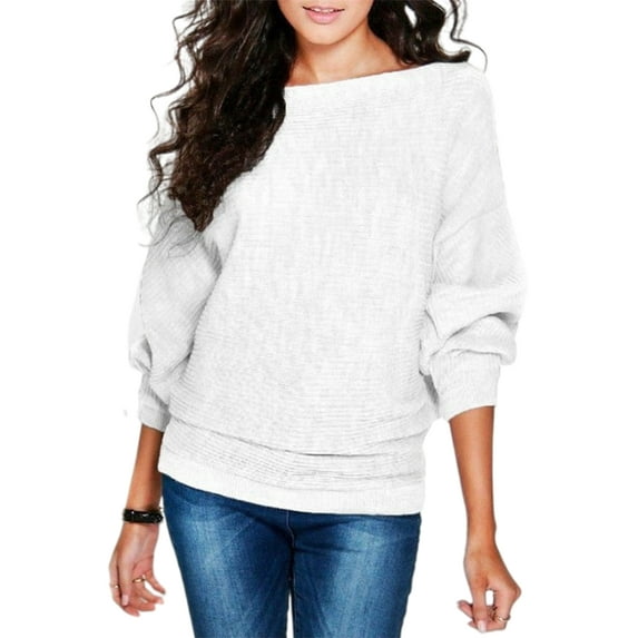 Colisha Boat Neck Knit Sweaters for Women Lady Batwing Sleeve Loose Knitted Pullover Sweater Jumper Tops