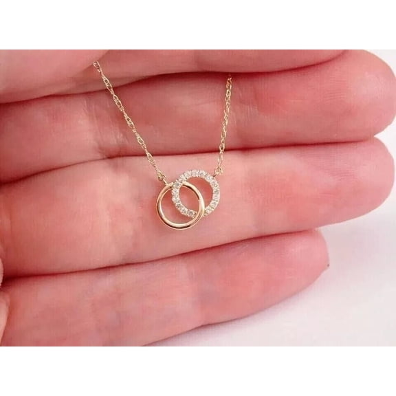 1Ct Round Real Moissanite Interlocking Necklace Pendant 14K Yellow Gold Plated