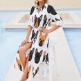 thumbnail image 4 of French Bulldog Heads Galore Shirt Dress Long Sleeve Street Fashion V Neck Oversized Casual Dress Women Evening Dress, 4 of 7