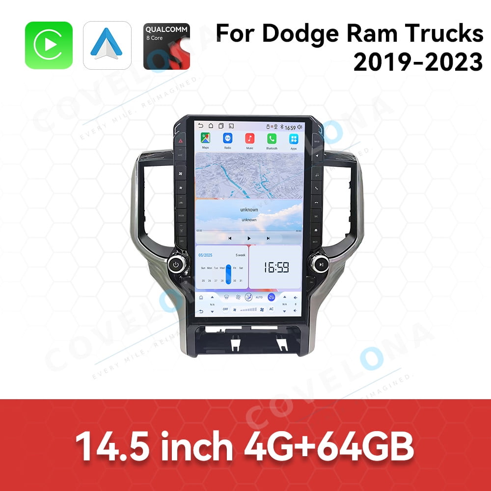 Covelona 14.5 inch Android Double Din Car Radio For Dodge Ram Trucks 2019-2023 Car Multimedia Video Player GPS Navigation Carplay Head Unit Touch Screen