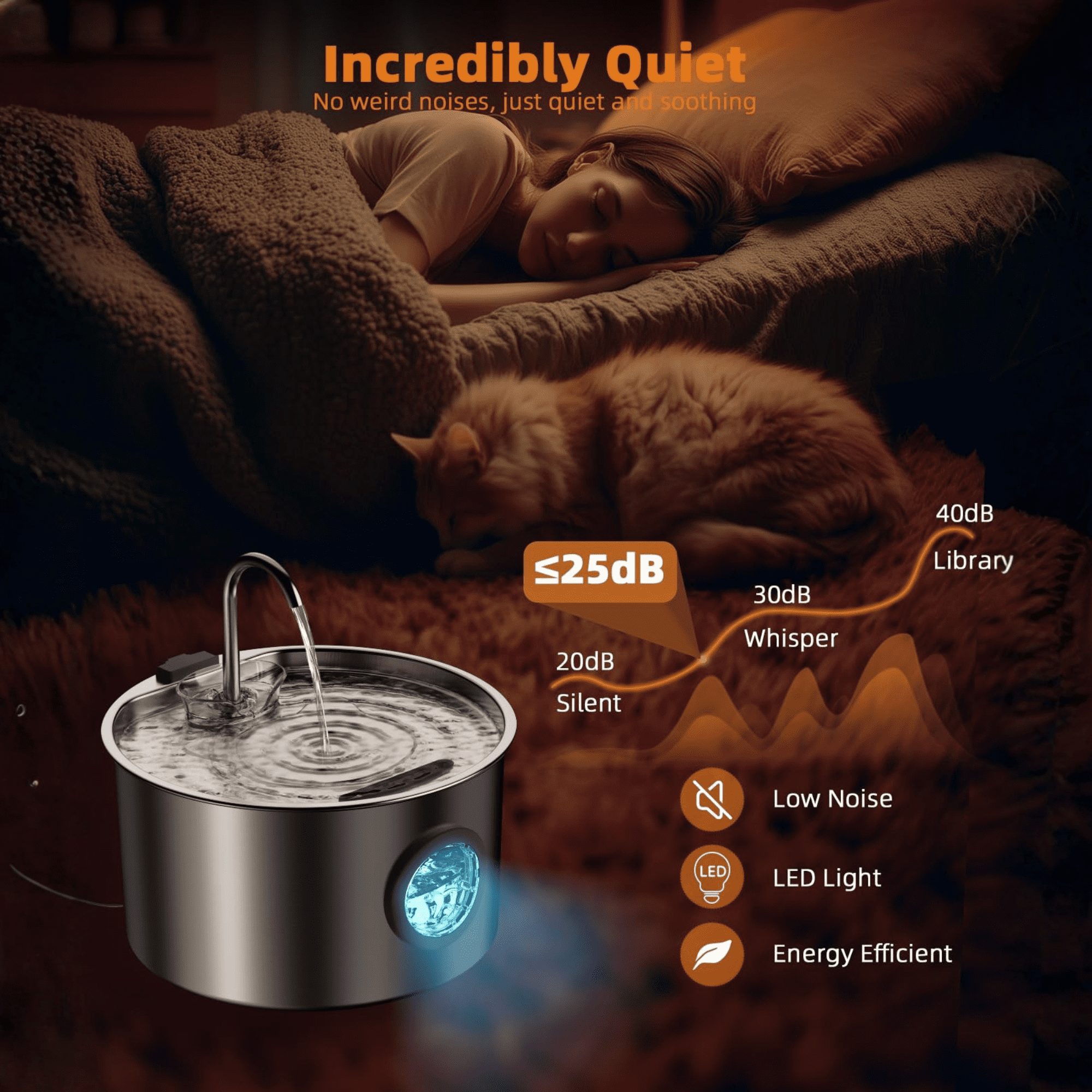 WAAYEE 108oz/3.2L Large Stainless Steel Pet Water Fountain, Ultra-Quiet Automatic Circulating Drinking Dispenser for Indoor Cats & Dogs
