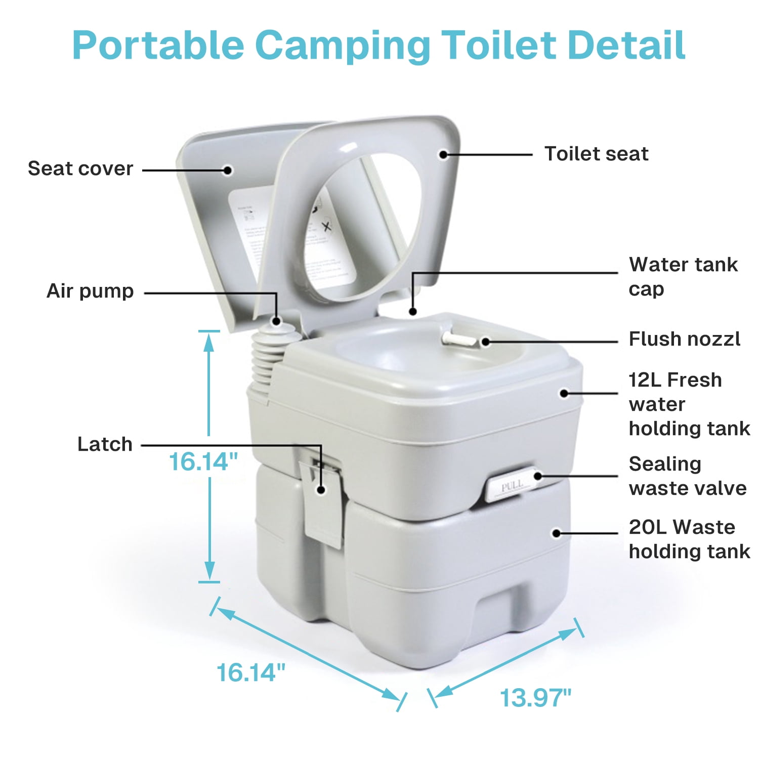 BN-LINK Portable Camping Toilet, Porta Potty for Adults, 5.3 Gallon Waste Tank, Travel Toilet for RV Camping, Boating, Hiking