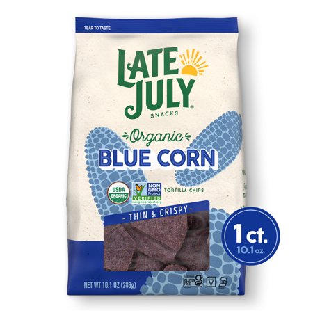 Late July Snacks, Thin and Crispy Organic Tortilla Chips, Blue Corn, 10.1-oz. Bag