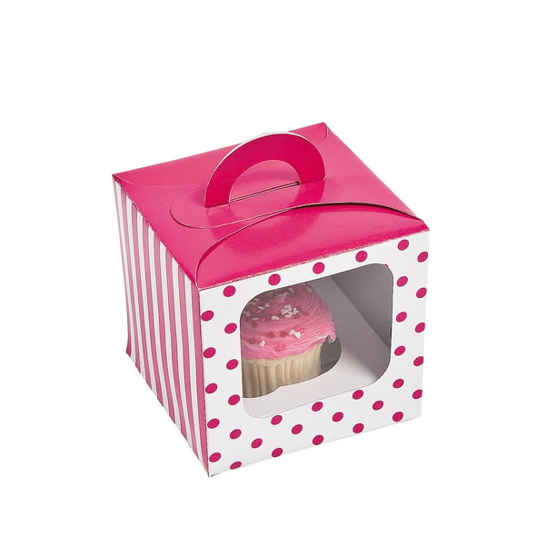 HOT PINK POLKA DOT CUPCAKE BOX W/HANDLE - Party Supplies ...
