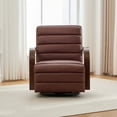 thumbnail image 4 of 360° Swivel Accent Chair, PU Leather Single Sofa Armchair with Solid Wood Armrests, Modern Comfy Reading Chair for Living Room Bedroom, Brown, 4 of 9