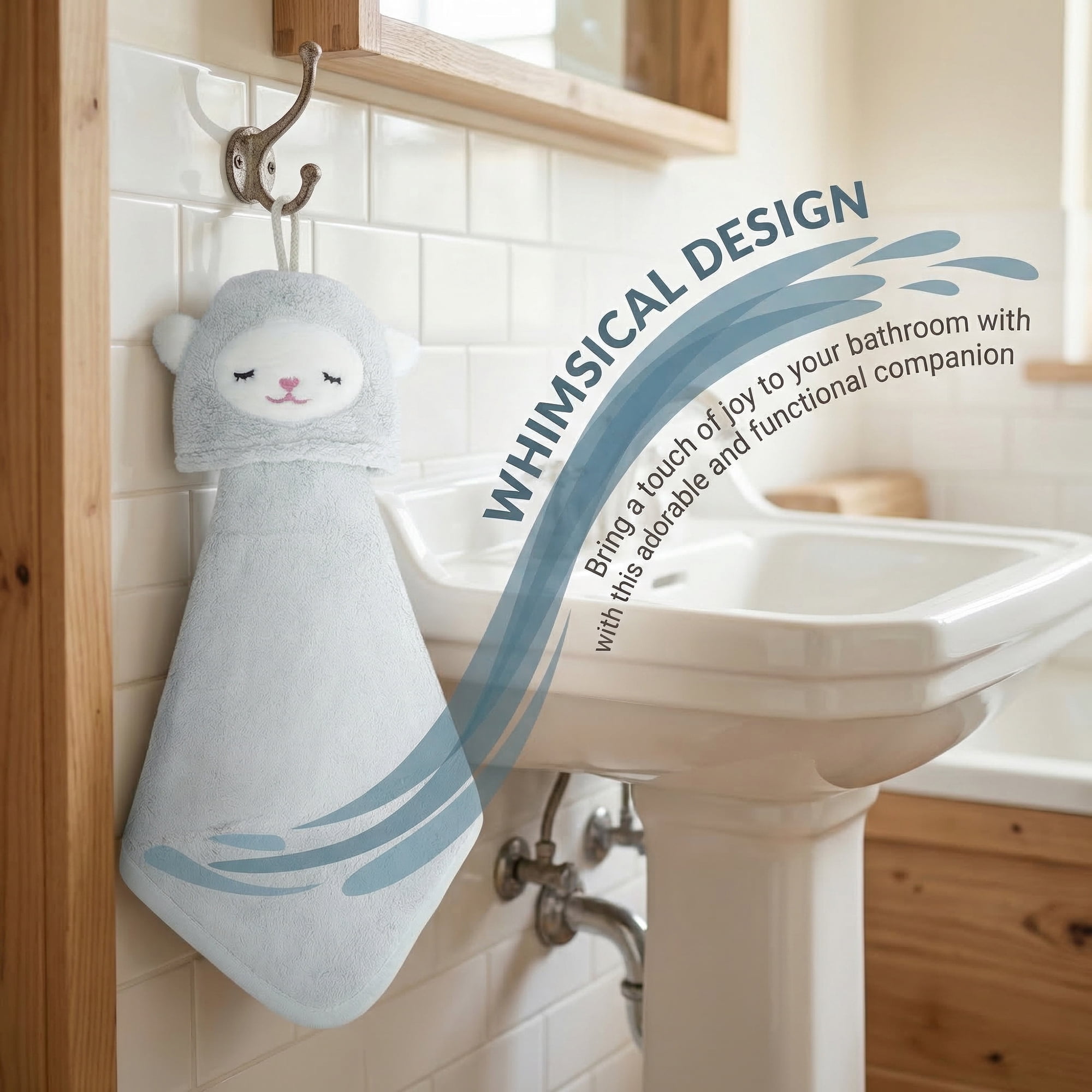 Unique Bargains Animal Hanging Soft Absorbent Hand Towel Green Lamb 15" x 8"