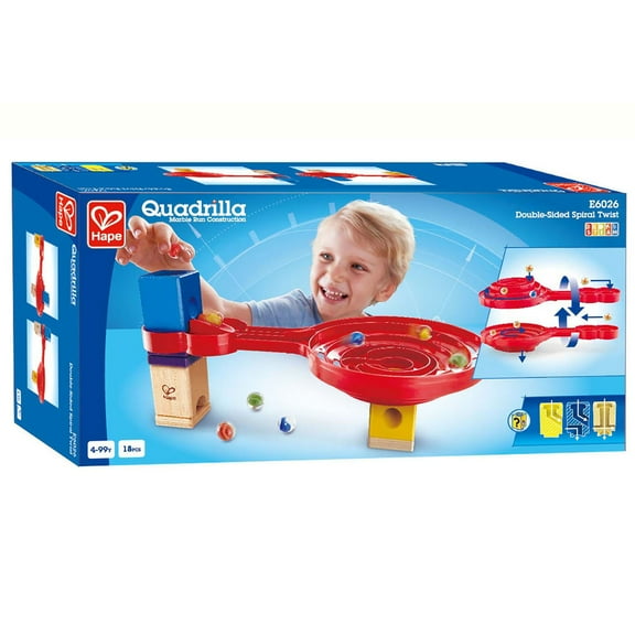 Hape: Quadrilla: Double-Sided Spiral Twist - 18pc Wooden Toy Accessory, 8 Marbles, Accelerator, For Use With Quadrilla Marbel Runs, Kids Ages 4 