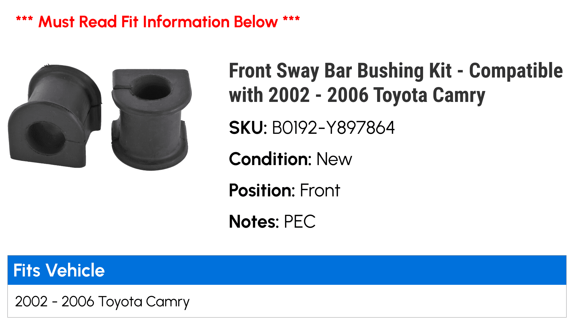 For 2002-2006 Toyota Camry Sway Bar Bushing Rear 15127RFZG 2005 2003