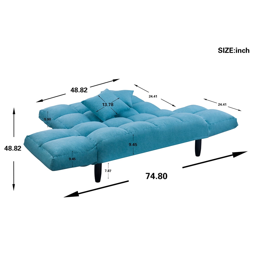 Kepooman Upholstered Tufted Sleeper Sofa, Adjustable Lounge Couch with Pillows - Blue Kepooman Upholstered Tufted Sleeper Sofa, Adjustable Lounge Couch with Pillows - Blue