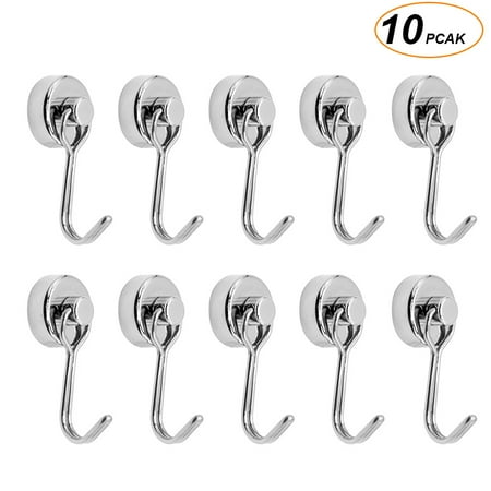 

10Pack Magnetic Hooks Heavy Duty Neodymium Magnet Hook for Indoor Outdoor Hanging Refrigerator Grill Kitchen Key Holder-Sliver