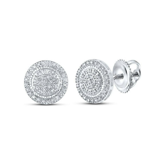 Macey Worldwide Jewelry 10k White Gold Mens Diamond Circle Earrings 1/4 Ctw