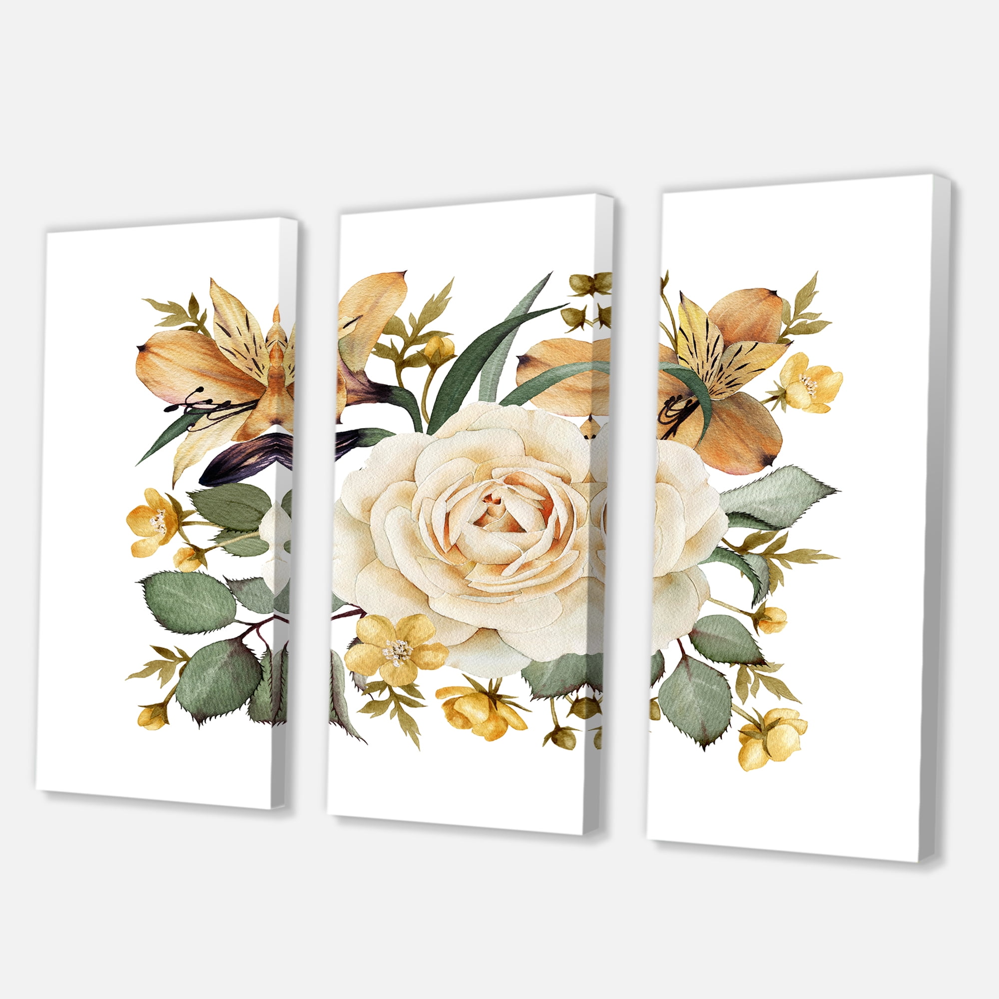 Designart ' Ancient White Rose ' Traditional Canvas Wall Art Print