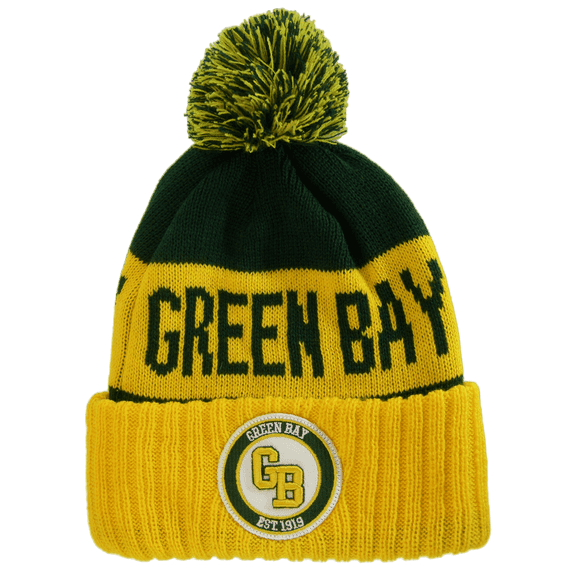 Green Bay GB Patch Cuff Knit Winter Beanie Hat (Green/Gold)
