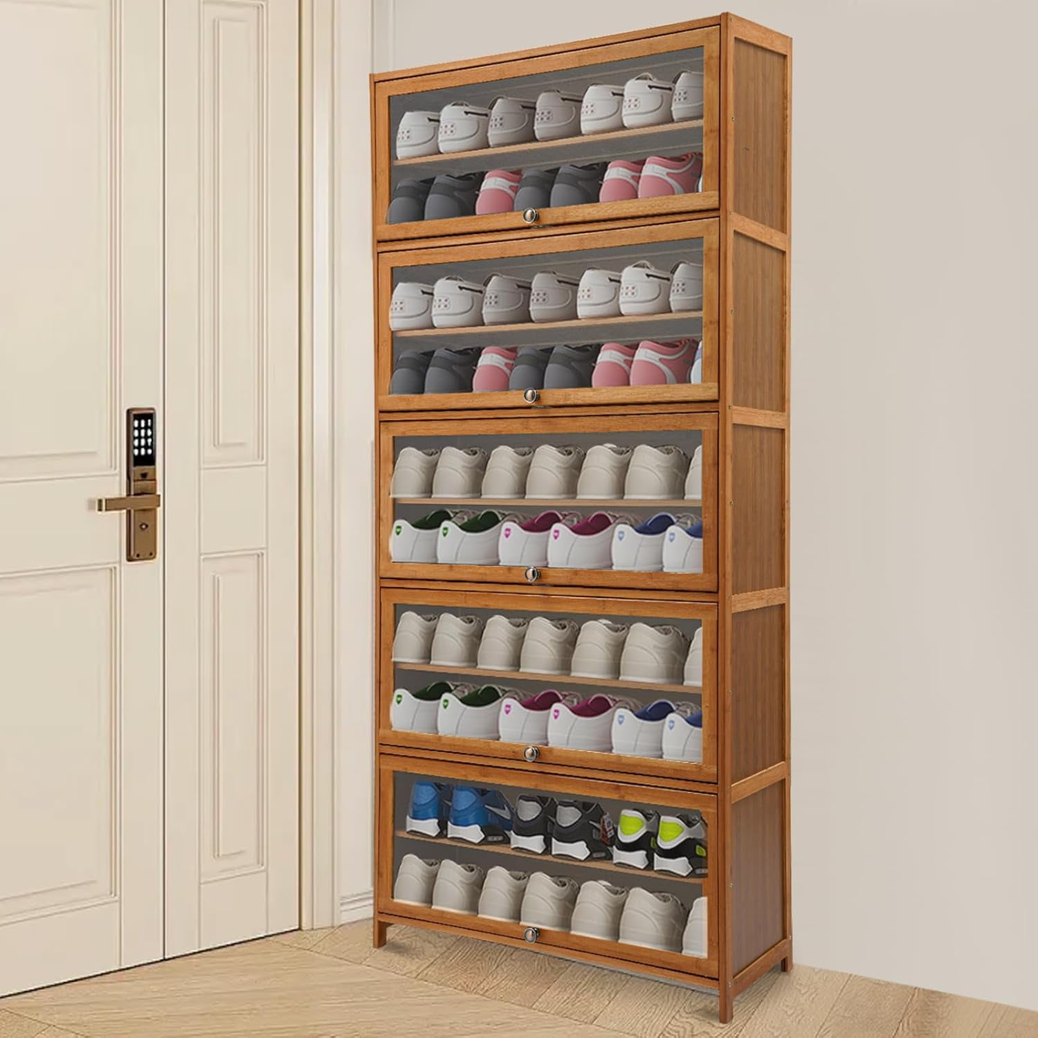 Narrow Shoes Shelf Cabinet - Shoe Storage Cabinet,Free Standing Shoes Shelf Organizer,11-Tier Tall Shoe Shelf,Shoe Rack Organizer,Shoe Cabinet with Doors,for Foyer,Living Room,Corridor